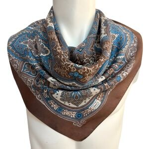 Liberty of London Silk Scarf – England 🇬🇧 – Vintage Paisley Brown & Blue – 27”